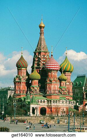 Stock Image - Facade of a cathedral, St. Basil's Cathedral, Red Square, Moscow, Russia. Fotosearch