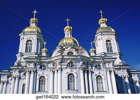 Stock Image - Low angle view of a church, St. Nicholas Church, St. Petersburg, Russia. Fotosearch