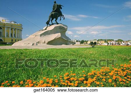 Stock Photography - Low angle view of a statue in a garden, Peter The Great Statue, St. Petersburg, Russia. Fotosearch