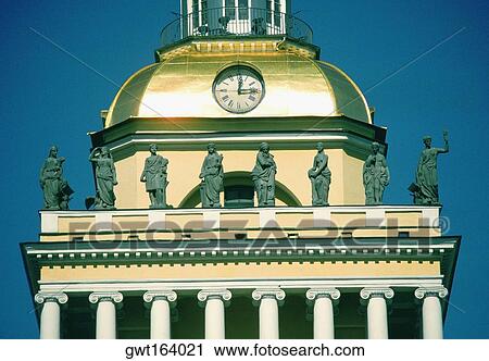 Stock Image - Low angle view of a tower, Admiralty Tower, St. Petersburg, Russia. Fotosearch