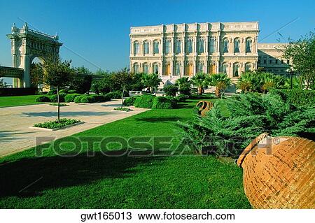 Formal garden in front of a palace, Ciragan Palace, Istanbul, Turkey View Large Photo Image Stock Image - Formal garden in front of a palace, Ciragan Palace, Istanbul, Turkey. Fotosearch