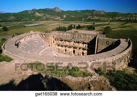 High angle view of an old ruins of an amphitheater, Aspendos, Turkey View Large Photo Image Stock Photo - High angle view of an old ruins of an amphitheater, Aspendos, Turkey. Fotosearch