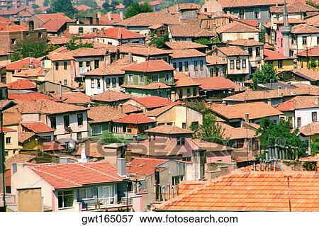 Stock Photo - High angle view of buildings in a city, Ankara, Turkey. Fotosearch