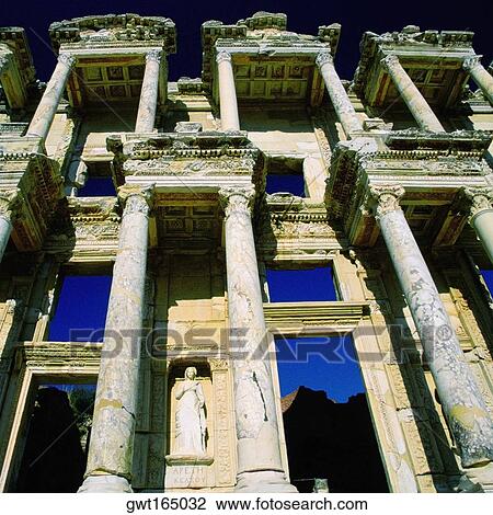 Low angle view of old ruins of a building, Celsus Library, Ephesus, Turkey View Large Photo Image Stock Image - Low angle view of old ruins of a building, Celsus Library, Ephesus, Turkey. Fotosearch