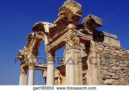 Low angle view of old ruins of a temple, Temple of Hadrian, Ephesus, Turkey View Large Photo Image Stock Image - Low angle view of old ruins of a temple, Temple of Hadrian, Ephesus, Turkey. Fotosearch
