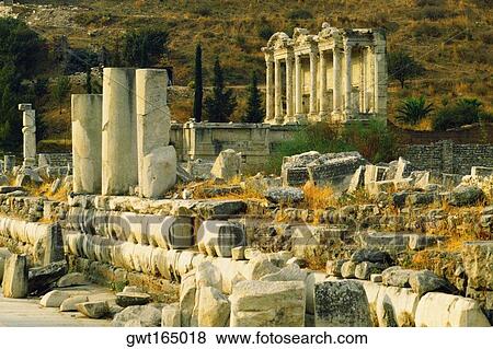 Old ruins of a building, Celsus Library, Ephesus, Turkey View Large Photo Image Stock Photo - Old ruins of a building, Celsus Library, Ephesus, Turkey. Fotosearch