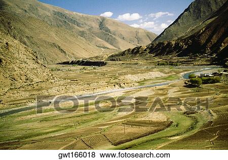 High angle view of a river flowing through a landscape, Tsangpo River, Tibet, China View Large Photo Image Stock Photo - High angle view of a river flowing through a landscape, Tsangpo River, Tibet, China. Fotosearch