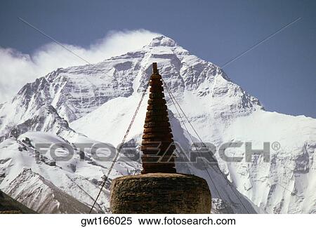 Stock Photography - High section view of the stupa of a monastery, Rongbuk Monastery, Mt Everest, Tibet, China. Fotosearch