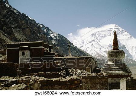 Monastery on a mountain, Rongbuk Monastery, Mt Everest, Tibet, China View Large Photo Image Picture - Monastery on a mountain, Rongbuk Monastery, Mt Everest, Tibet, China. Fotosearch
