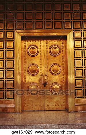 Closed golden door of a bank, Yangon, Myanmar View Large Photo Image Stock Photo - Closed golden door of a bank, Yangon, Myanmar. Fotosearch