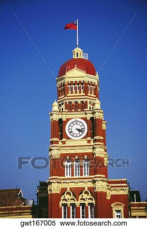Low angle view of a clock tower of a government building, Supreme Court, Yangon, Myanmar View Large Photo Image Stock Photography - Low angle view of a clock tower of a government building, Supreme Court, Yangon, Myanmar. Fotosearch