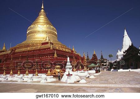 Stock Image - Low angle view of a pagoda, Shwedagon Pagoda, Bagan, Myanmar. Fotosearch