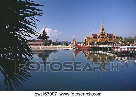 Palace on a barge in a moat, Yangon, Myanmar View Large Photo Image Stock Photo - Palace on a barge in a moat, Yangon, Myanmar. Fotosearch