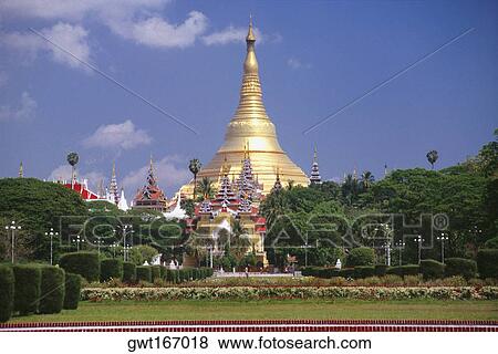 Park in front of a pagoda, Shwedagon Pagoda, Yangon, Myanmar View Large Photo Image Stock Photo - Park in front of a pagoda, Shwedagon Pagoda, Yangon, Myanmar. Fotosearch