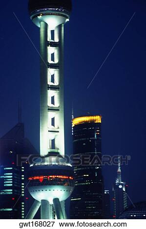 Low angle view of a tower, Oriental Pearl Tower, Pudong, Shanghai, China View Large Photo Image Stock Photo - Low angle view of a tower, Oriental Pearl Tower, Pudong, Shanghai, China. Fotosearch