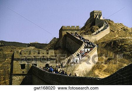 Low angle view of tourists on the Great Wall of China, Beijing, China View Large Photo Image Stock Image - Low angle view of tourists on the Great Wall of China, Beijing, China. Fotosearch