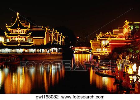 Reflection of an illuminated temple in water, Confucian Temple, Nanjing, Jiangsu Province, China View Large Photo Image Stock Image - Reflection of an illuminated temple in water, Confucian Temple, Nanjing, Jiangsu Province, China. Fotosearch
