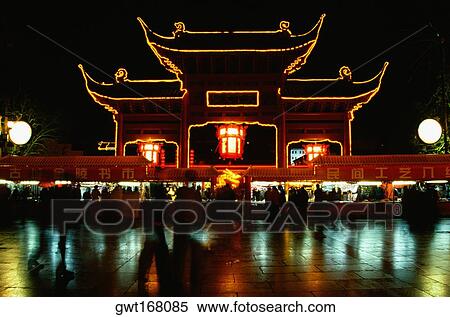 Reflection of an illuminated temple in water, Nanjing, Jiangsu Province, China View Large Photo Image Stock Photography - Reflection of an illuminated temple in water, Nanjing, Jiangsu Province, China. Fotosearch