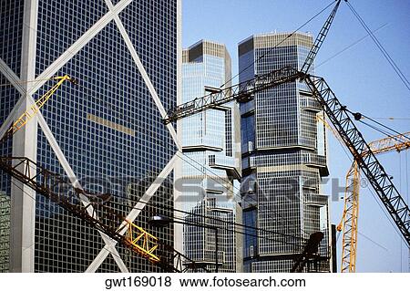 Stock Photo - Cranes at a construction site, Hong Kong, China. Fotosearch