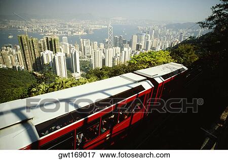 High angle view of a cable car, Victoria Peak, Hong Kong, China View Large Photo Image Stock Photo - High angle view of a cable car, Victoria Peak, Hong Kong, China. Fotosearch