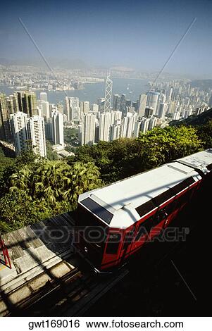 Stock Photograph - High angle view of a cable car, Victoria Peak, Hong Kong, China. Fotosearch