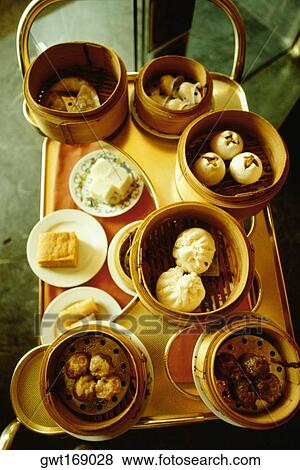 High angle view of dim sum on a trolley, Hong Kong, China View Large Photo Image Stock Photo - High angle view of dim sum on a trolley, Hong Kong, China. Fotosearch
