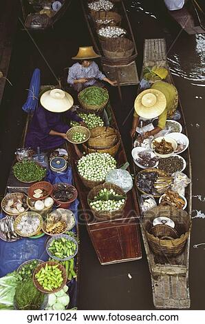 High angle view of a floating market, Bangkok, Thailand View Large Photo Image Picture - High angle view of a floating market, Bangkok, Thailand. Fotosearch