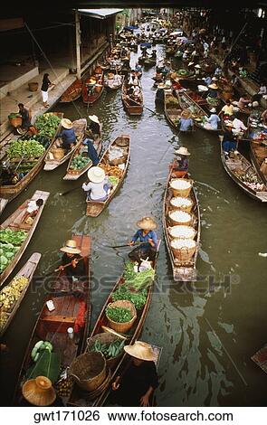 High angle view of a floating market, Bangkok, Thailand View Large Photo Image Stock Photograph - High angle view of a floating market, Bangkok, Thailand. Fotosearch