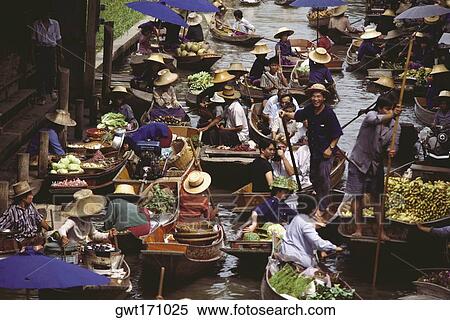 High angle view of a floating market, Bangkok, Thailand View Large Photo Image Stock Photography - High angle view of a floating market, Bangkok, Thailand. Fotosearch
