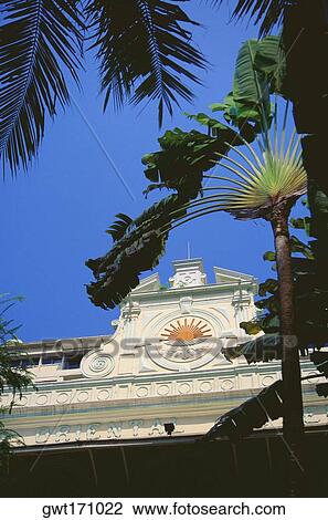 Stock Image - Low angle view of a hotel, The Oriental Bangkok, Bangkok, Thailand. Fotosearch