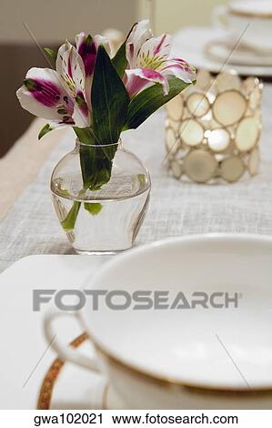 Close-up of a flower vase on a dining table View Large Photo Image Stock Image - Close-up of a flower vase on a dining table. Fotosearch