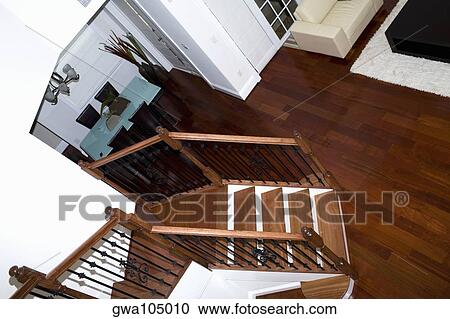 Stock Image - High angle view of a staircase in a house. Fotosearch