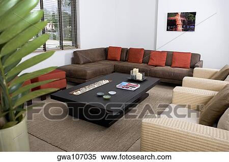 Couch and armchairs in a living room View Large Photo Image Stock Photography - Couch and armchairs in a living room. Fotosearch