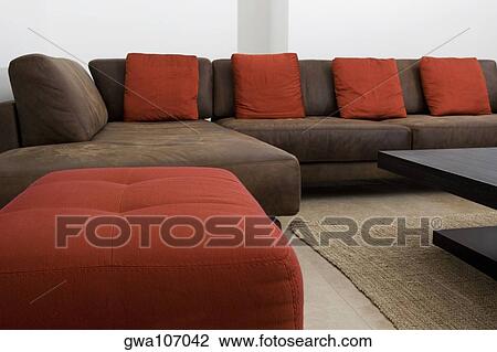 Couch and ottomans in a living room View Large Photo Image Stock Image - Couch and ottomans in a living room. Fotosearch