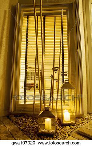 Stock Image - Lanterns in a living room. Fotosearch