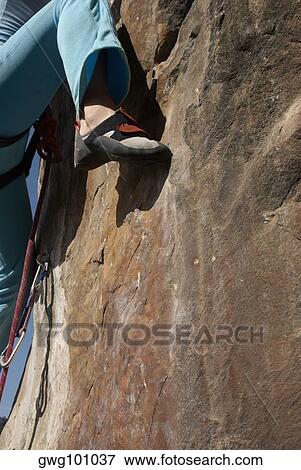 Low section view of a female climber scaling a rock face View Large Photo Image Stock Photo - Low section view of a female climber scaling a rock face. Fotosearch