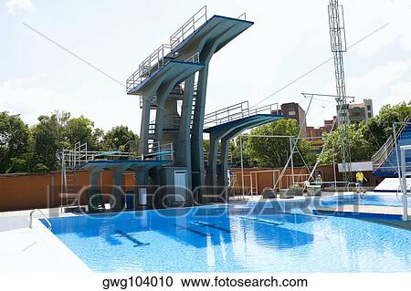 Stock Image - Diving platform at a swimming pool. Fotosearch