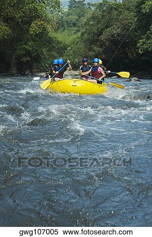 Five people rafting in a river View Large Photo Image Stock Photography - Five people rafting in a river. Fotosearch