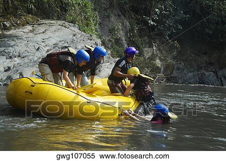 Side profile of three people pulling their friends on the raft View Large Photo Image Stock Photography - Side profile of three people pulling their friends on the raft. Fotosearch