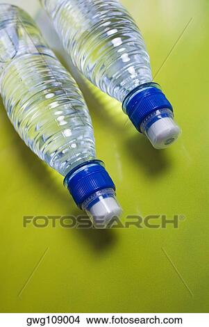 Picture - High angle view of two water bottles. Fotosearch