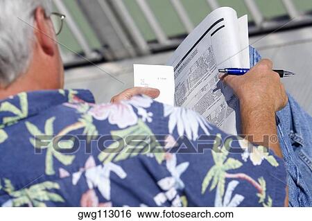 Rear view of a senior man sitting on a chair and reading a book View Large Photo Image Stock Photograph - Rear view of a senior man sitting on a chair and reading a book. Fotosearch