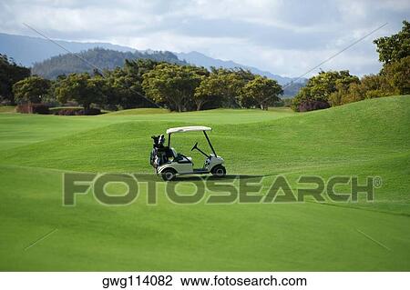 Stock Image - Golf cart in a golf course. Fotosearch