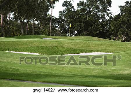 Golf flag in a golf course View Large Photo Image Stock Photo - Golf flag in a golf course. Fotosearch