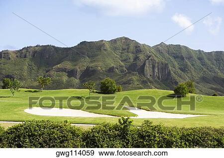 Panoramic view of a golf course View Large Photo Image Stock Photo - Panoramic view of a golf course. Fotosearch