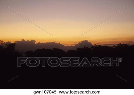 Stock Photography - Silhouette of mountains at dusk, Costa Rica. Fotosearch