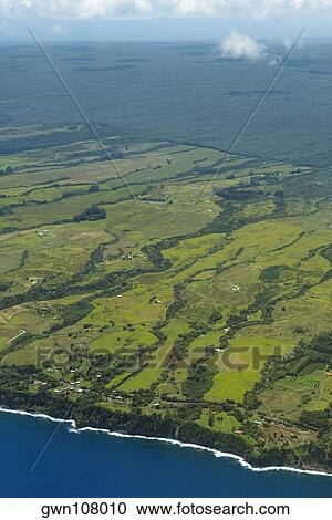 Stock Image - Aerial view of a landscape, Hilo, Big Island, Hawaii Islands, USA. Fotosearch