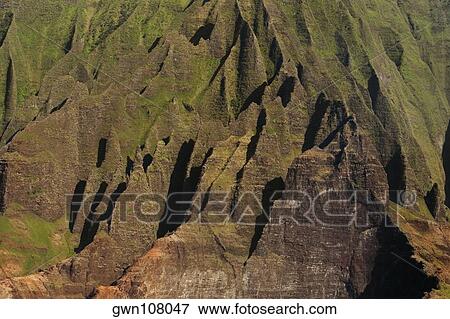 Stock Photo - High angle view of a cliff, Na Pali Coast, Kauai, Hawaii Islands, USA. Fotosearch
