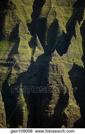 Stock Photo - High angle view of rock formations, Na Pali Coast State Park, Kauai, Hawaii Islands, USA. Fotosearch