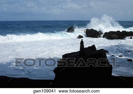 Stack of balanced stones on a rock, Kehena Beach, Big Island, Hawaii Islands, USA View Large Photo Image Stock Image - Stack of balanced stones on a rock, Kehena Beach, Big Island, Hawaii Islands, USA. Fotosearch