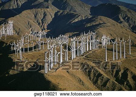 Wind farm turbines, Whitewater, California View Large Photo Image Stock Image - Wind farm turbines, Whitewater, California . Fotosearch